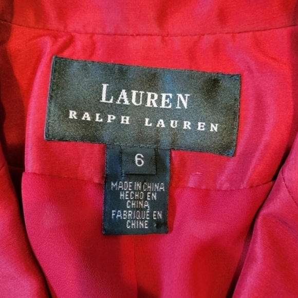 Lauren Ralph Lauren SZ 6 Vintage 100% Silk Red 3 Button Holiday Lagenlook Blazer - Picture 3 of 12
